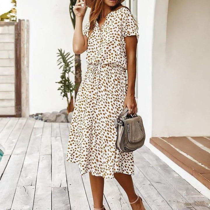 Women's Relaxed-Fit Button-Front Animal Print Fall Midi Dress