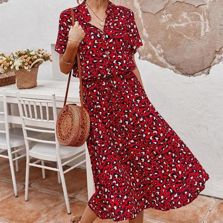 Women's Relaxed-Fit Button-Front Animal Print Fall Midi Dress