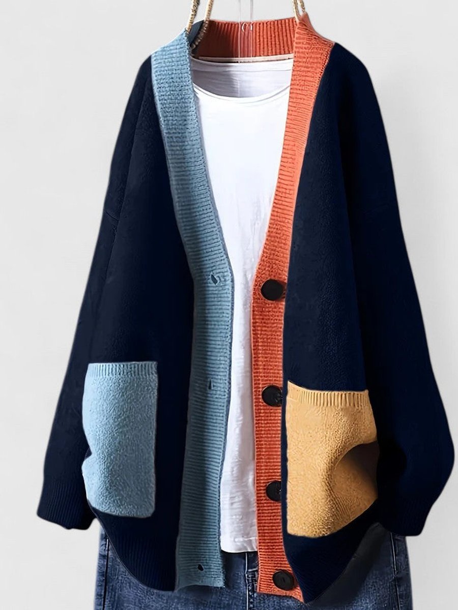 Women's Relaxed-Fit Button-Front Color-Block Knit Cardigan