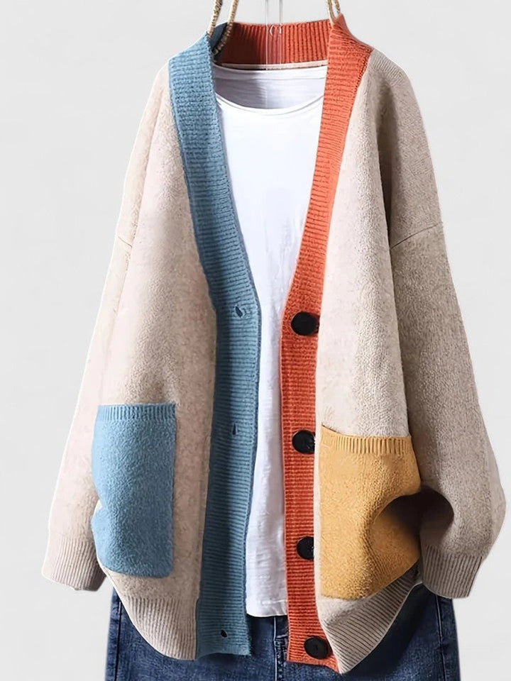 Women's Relaxed-Fit Button-Front Color-Block Knit Cardigan