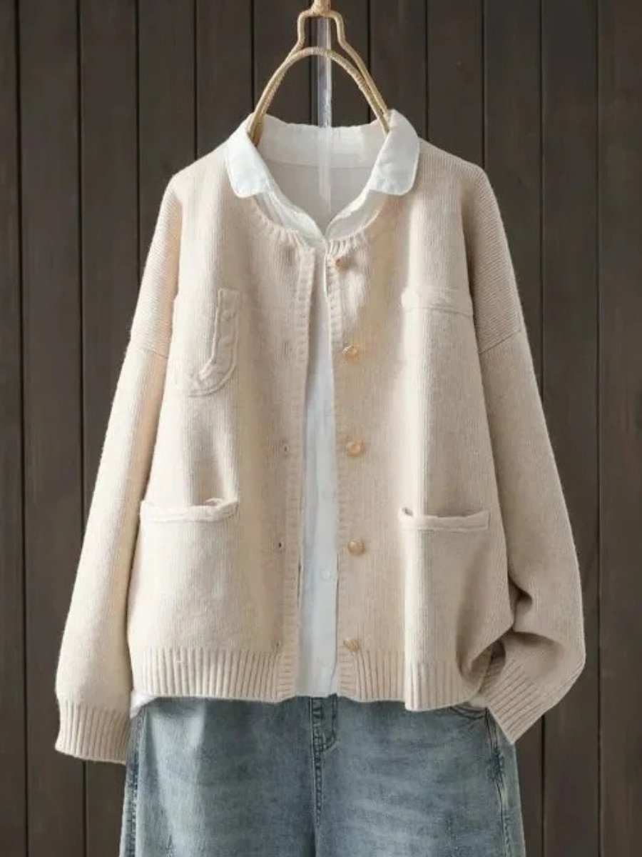Women's Relaxed-Fit Button-Front Knit Cardigan Three-Pocket