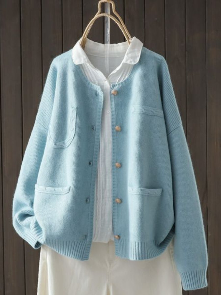 Women's Relaxed-Fit Button-Front Knit Cardigan Three-Pocket