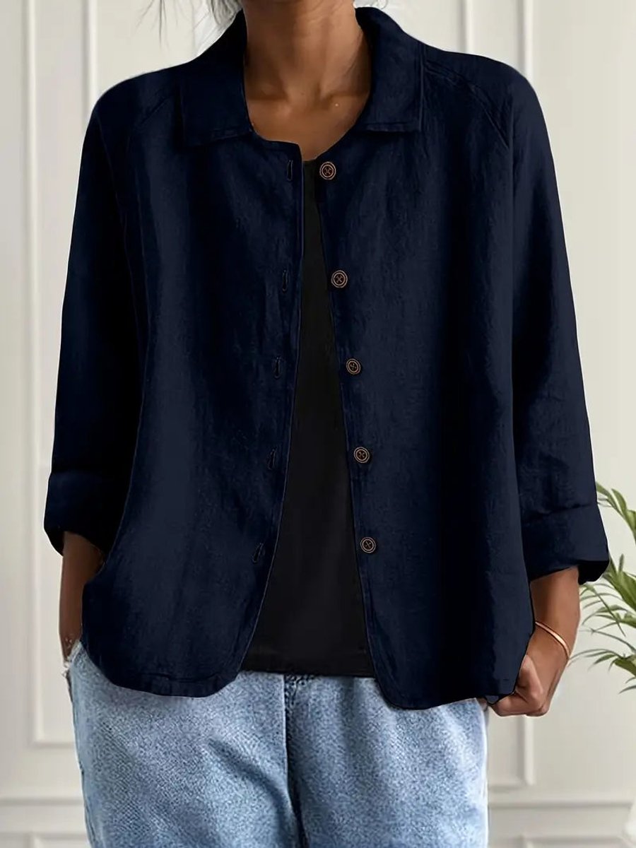 Women's Relaxed-Fit Button-Front Linen Blend Shirt Cardigan
