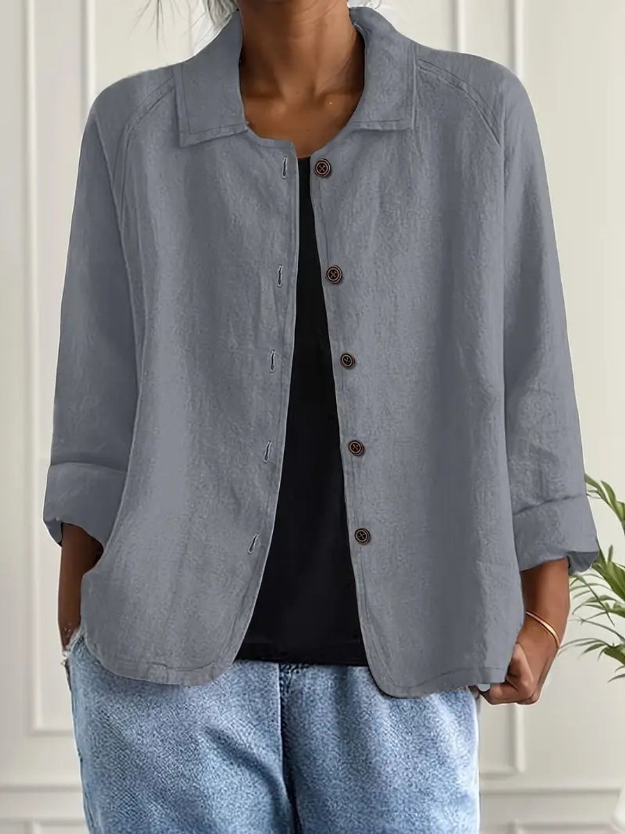 Women's Relaxed-Fit Button-Front Linen Blend Shirt Cardigan