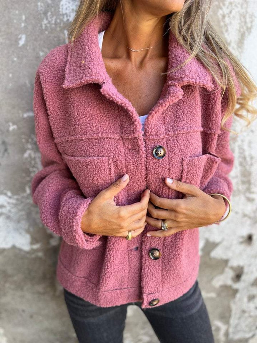 Women's Relaxed-Fit Button-Front Sherpa Fleece Jacket