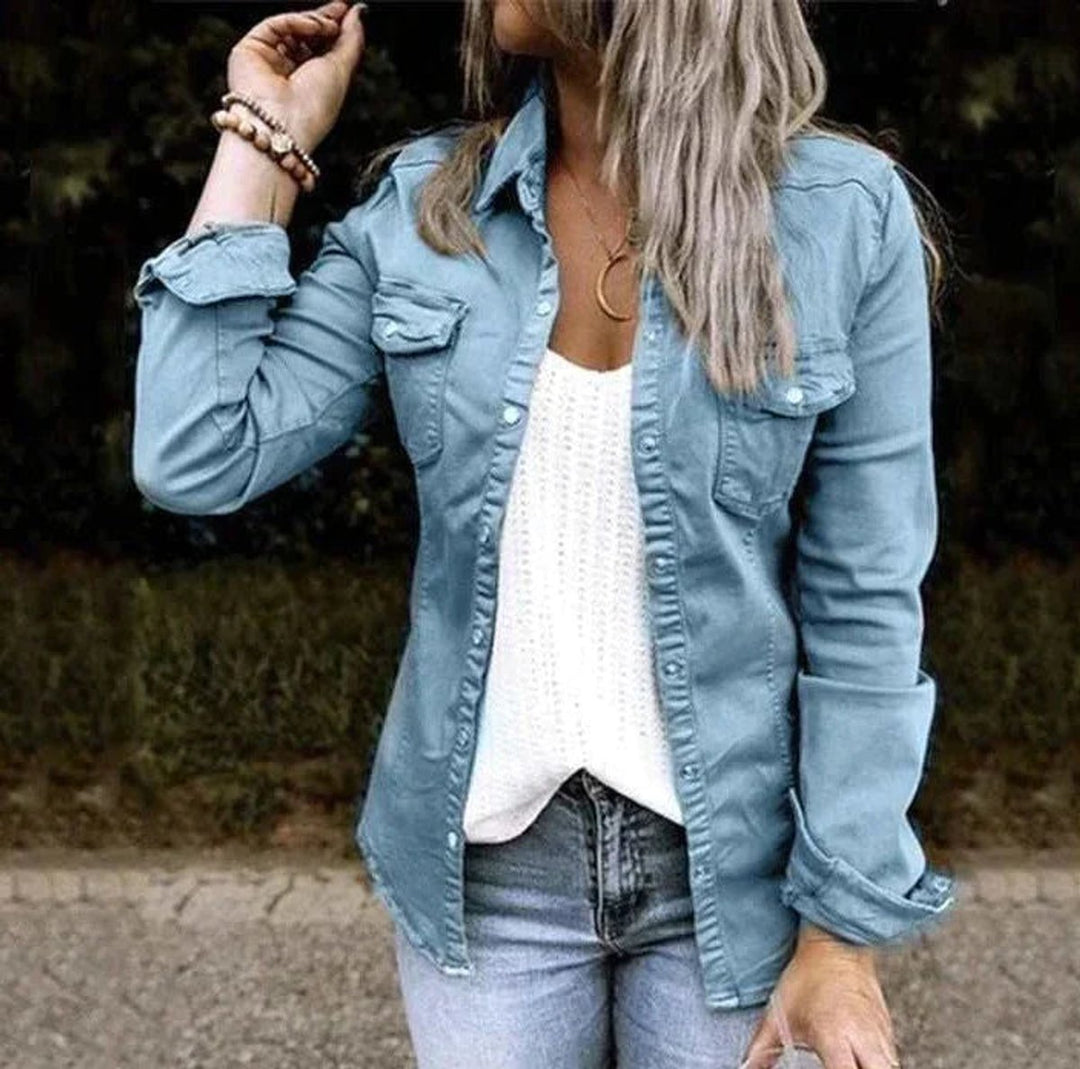 Women's Relaxed-Fit Button-Up Casual Denim Jacket