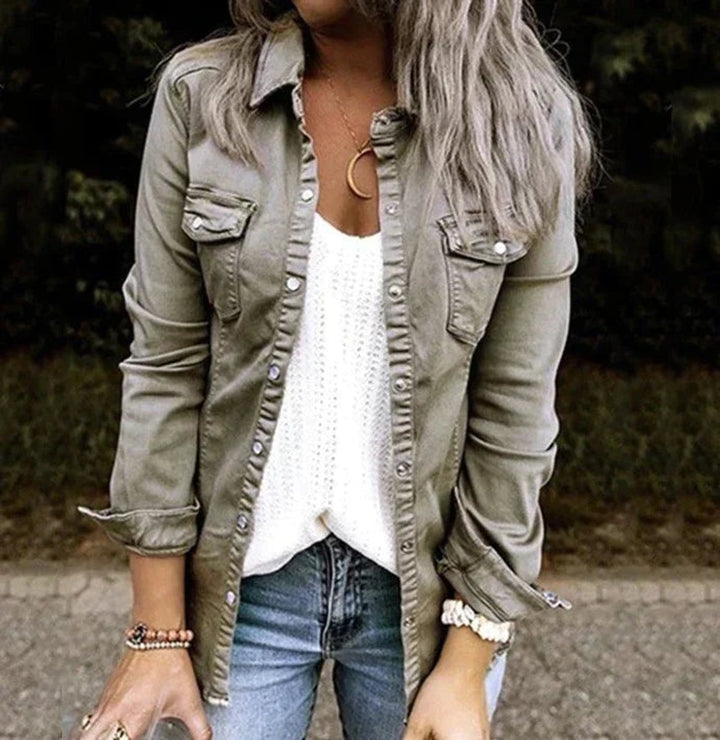 Women's Relaxed-Fit Button-Up Casual Denim Jacket