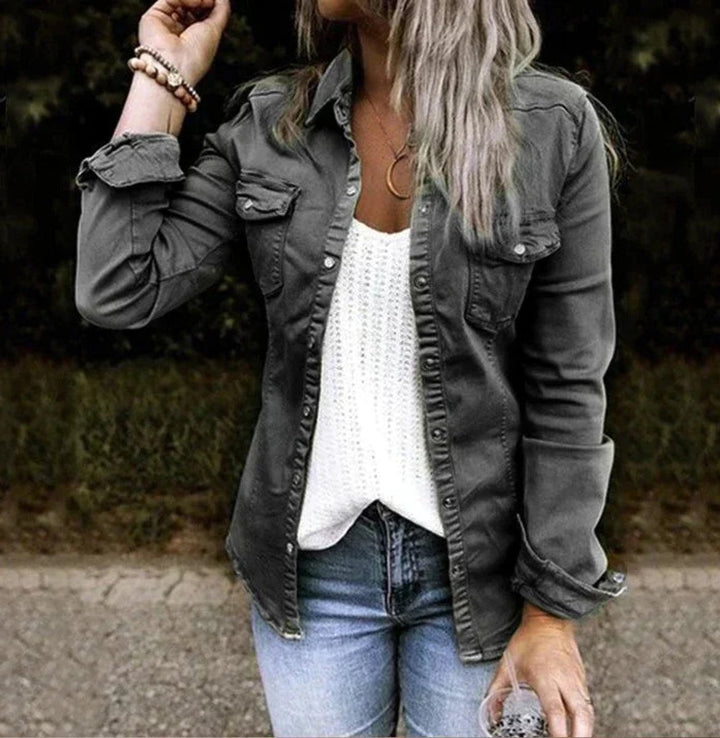 Women's Relaxed-Fit Button-Up Casual Denim Jacket