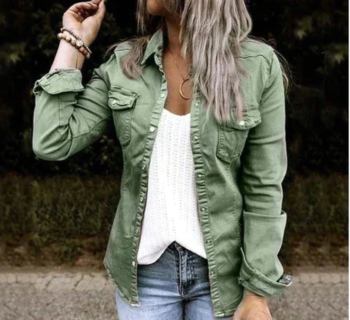 Women's Relaxed-Fit Button-Up Casual Denim Jacket
