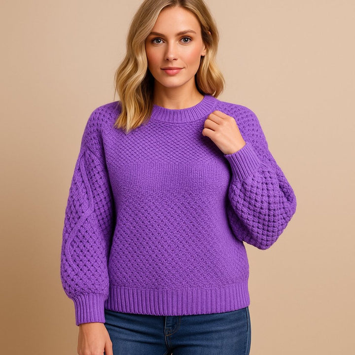 Women's Relaxed-Fit Cable-Knit Long Sleeve Crewneck Sweater