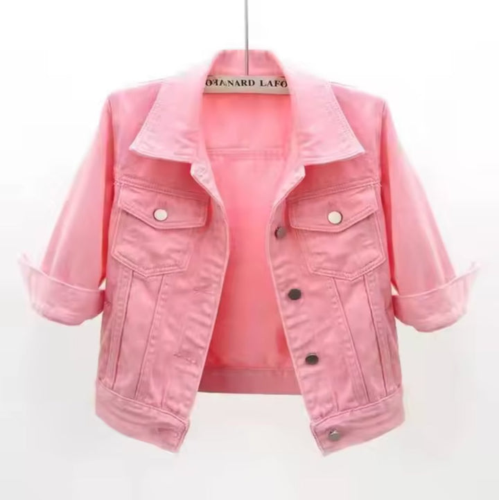 Women's Relaxed-Fit Cropped Button-Up Denim Jacket