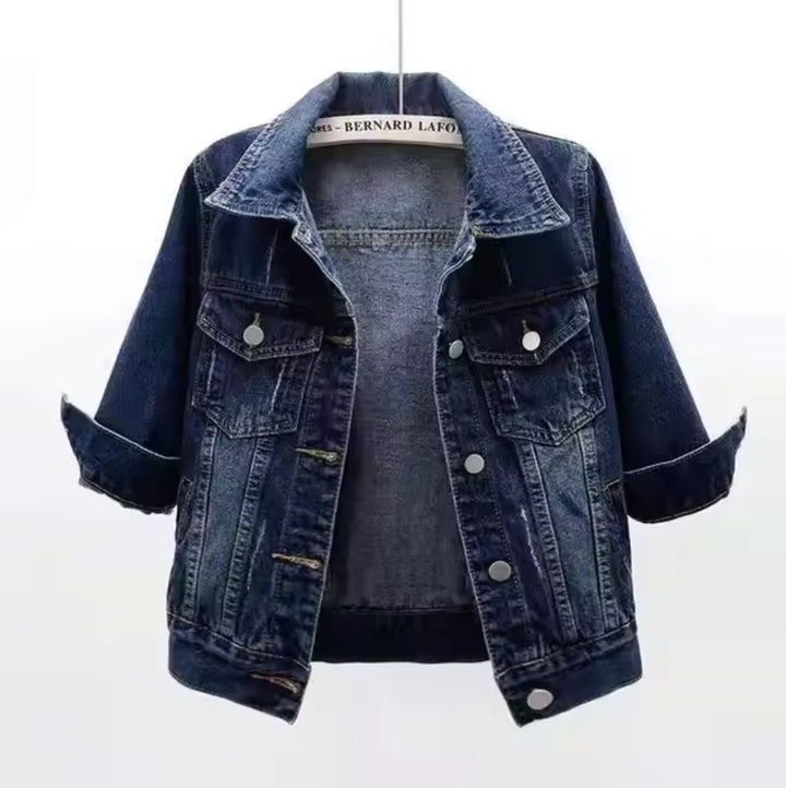 Women's Relaxed-Fit Cropped Button-Up Denim Jacket