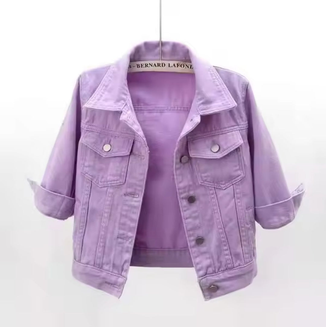 Women's Relaxed-Fit Cropped Button-Up Denim Jacket