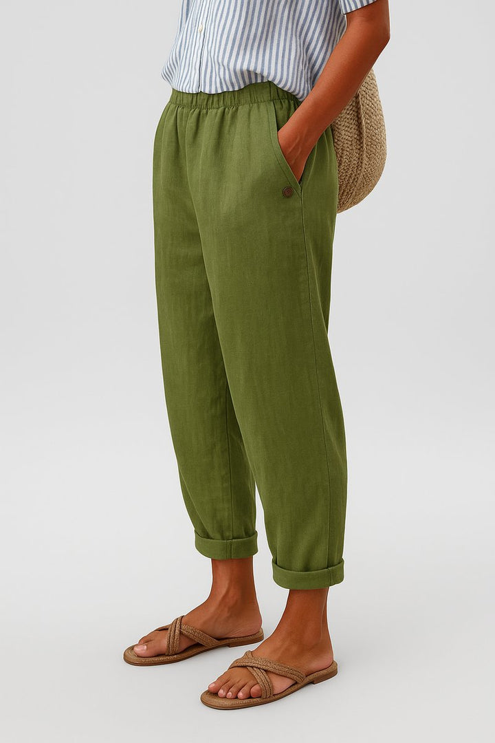 Women's Relaxed-Fit Elastic-Waist Cuffed Linen Pants