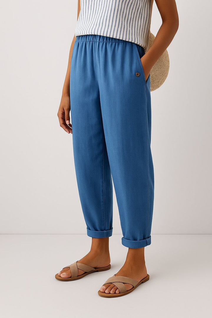 Women's Relaxed-Fit Elastic-Waist Cuffed Linen Pants