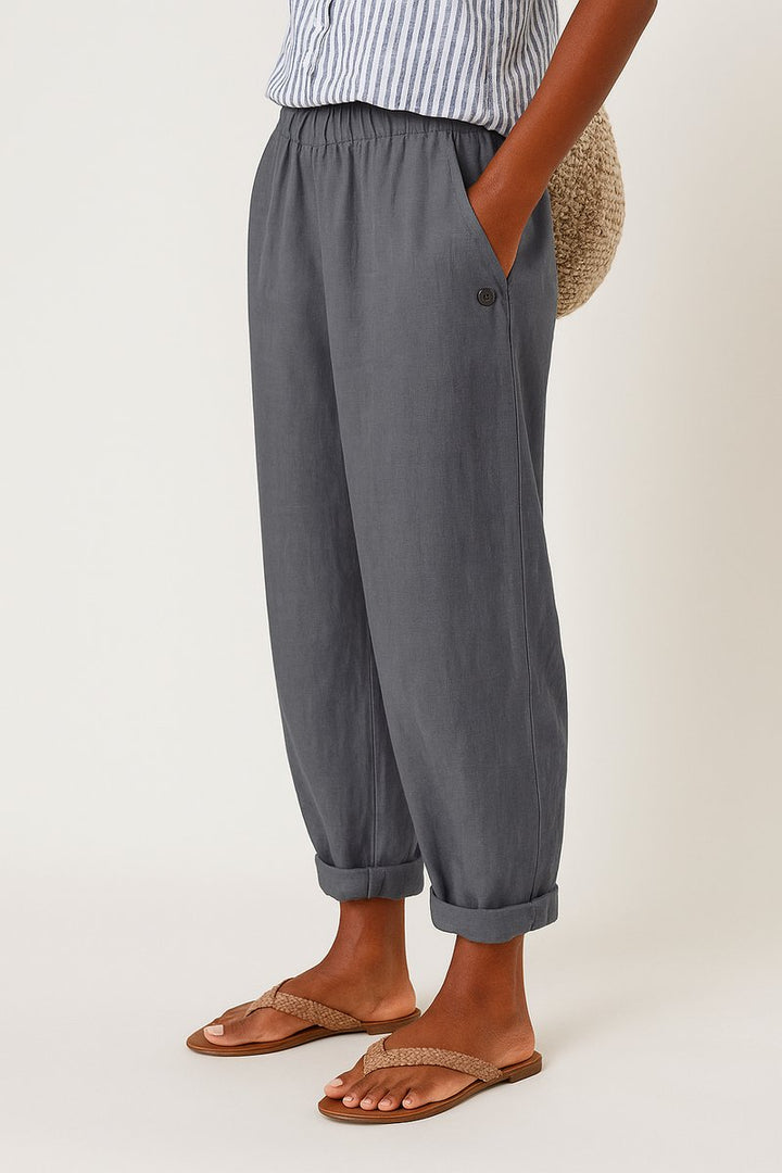 Women's Relaxed-Fit Elastic-Waist Cuffed Linen Pants