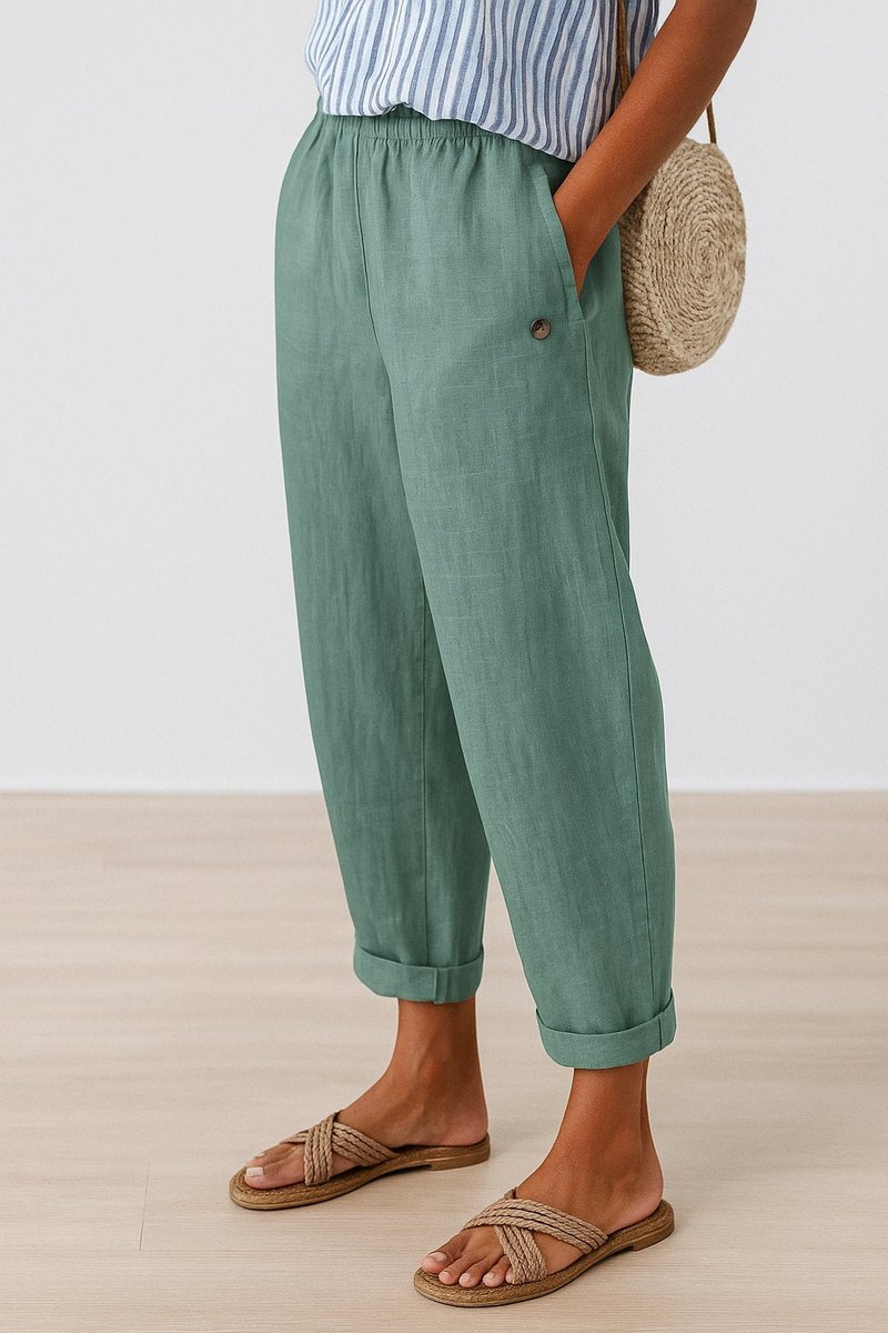 Women's Relaxed-Fit Elastic-Waist Straight-Leg Cuffed Pants