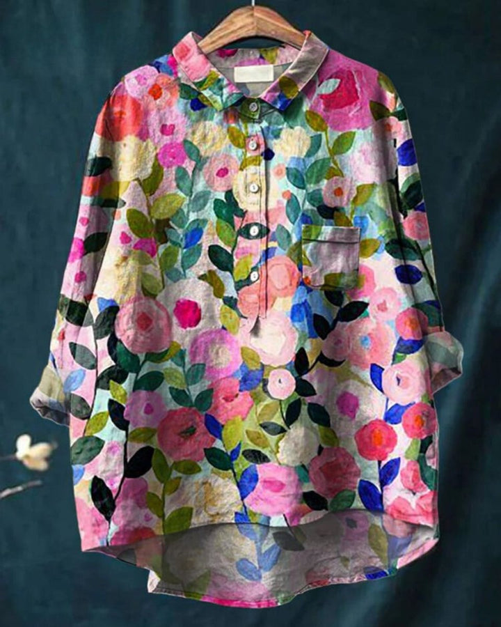 Women's Relaxed-Fit Floral Button-Down Long-Sleeve Blouse