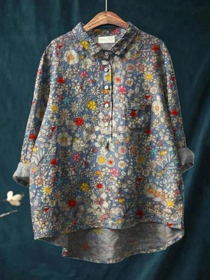 Women's Relaxed-Fit Floral Button-Down Long-Sleeve Blouse