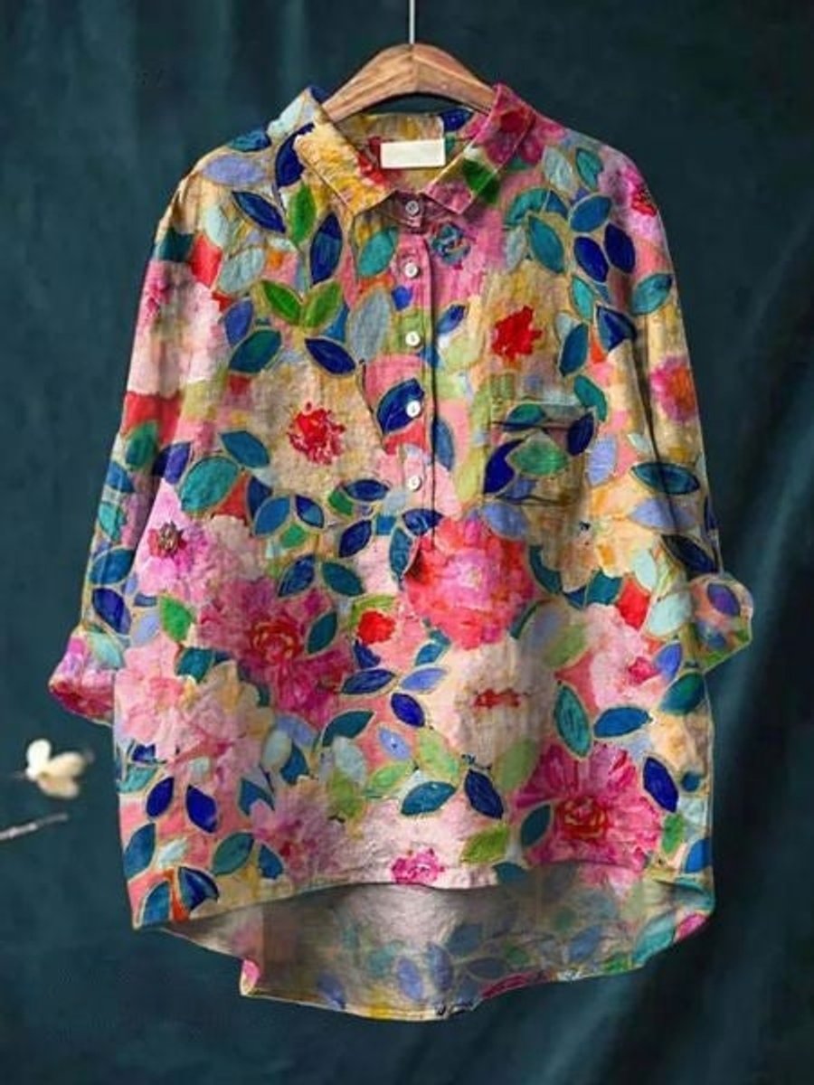 Women's Relaxed-Fit Floral Button-Down Long-Sleeve Blouse