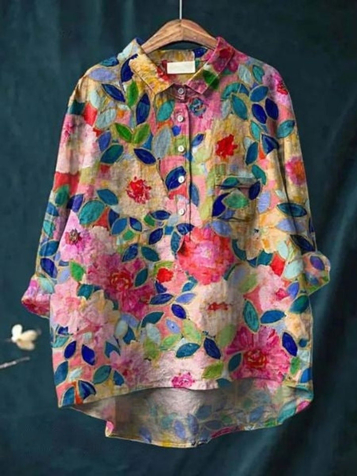 Women's Relaxed-Fit Floral Button-Down Long-Sleeve Blouse