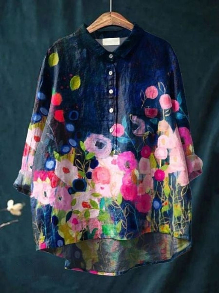 Women's Relaxed-Fit Floral Button-Down Long-Sleeve Blouse
