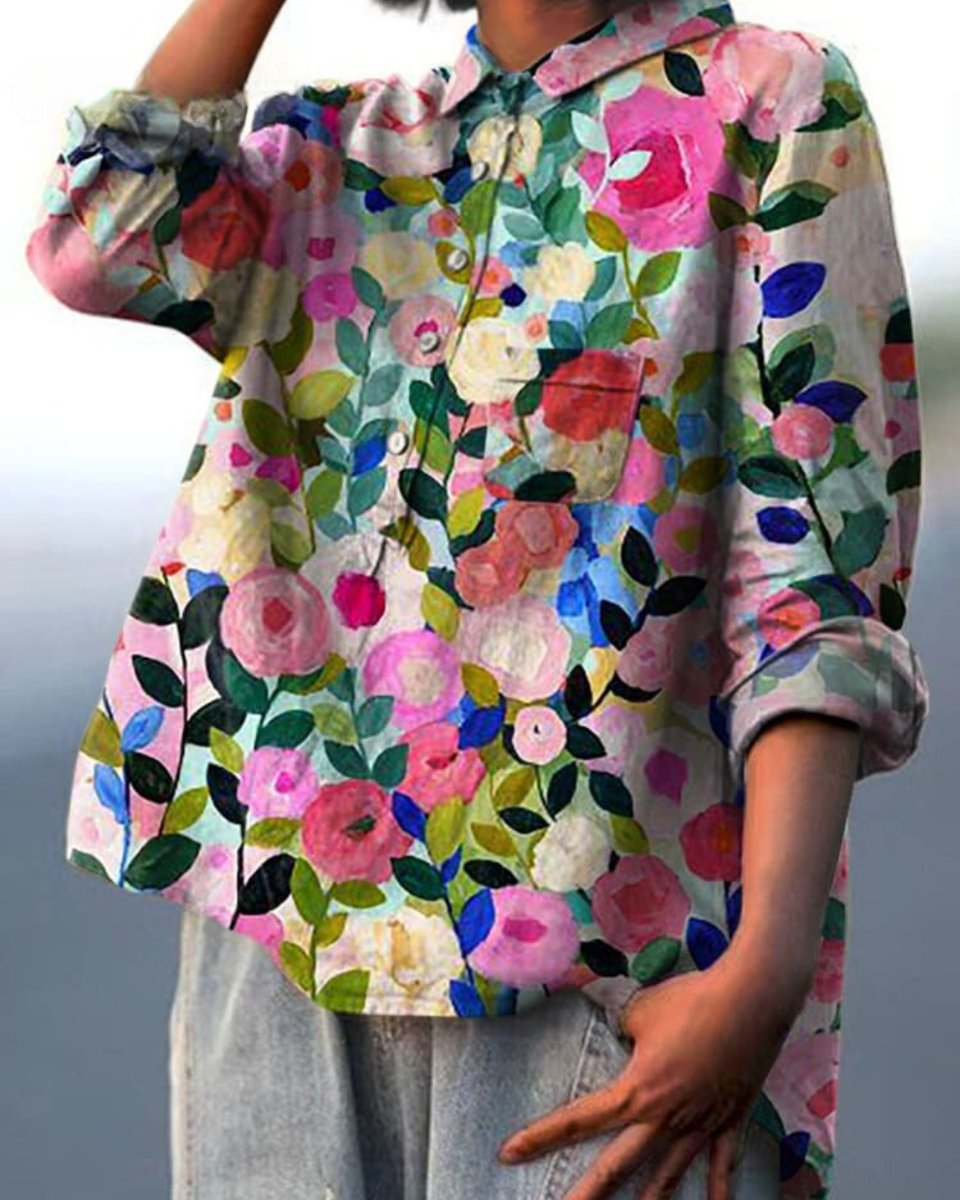 Women's Relaxed-Fit Floral Button-Down Long-Sleeve Blouse