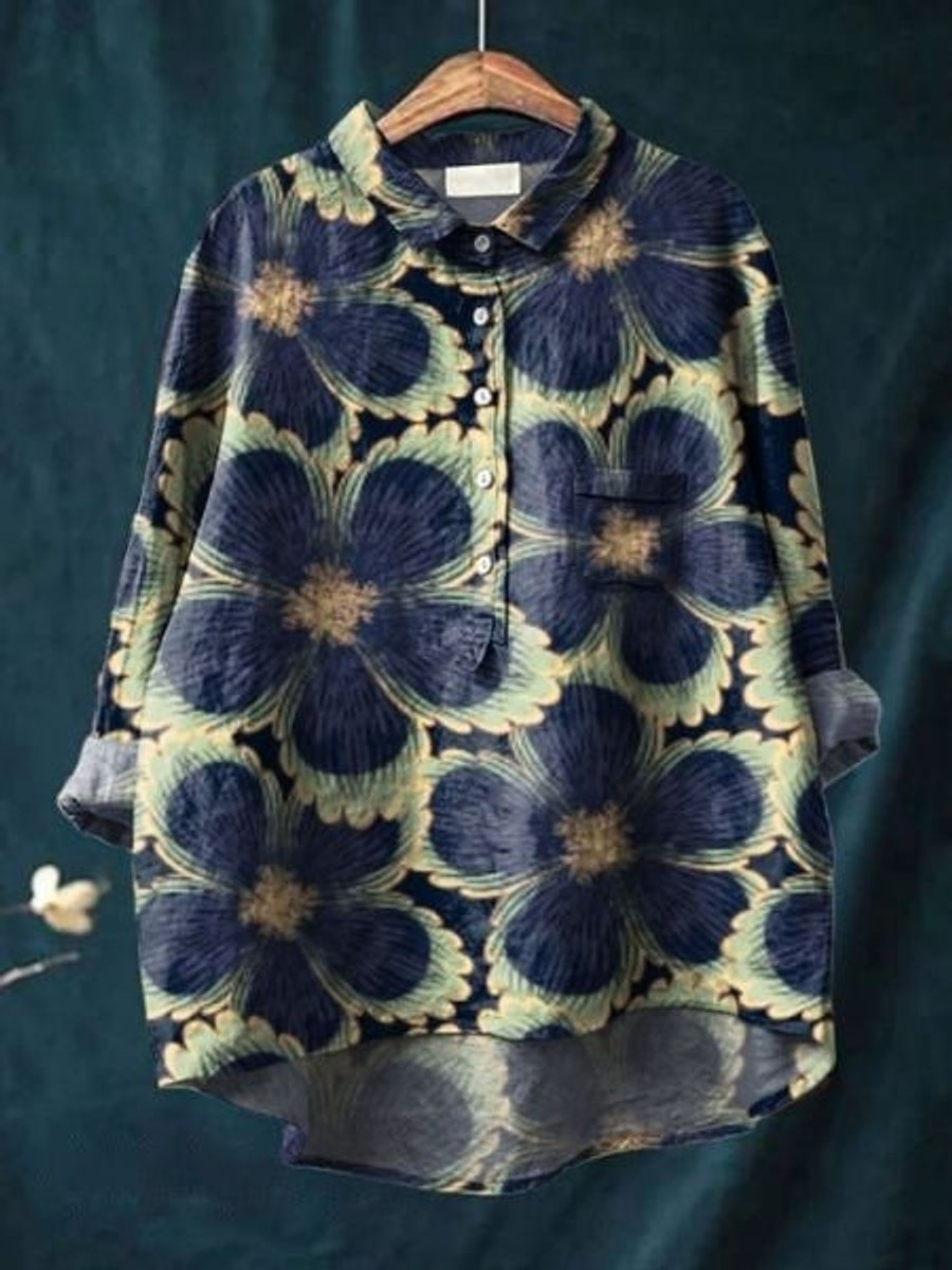 Women's Relaxed-Fit Floral Button-Down Long-Sleeve Blouse
