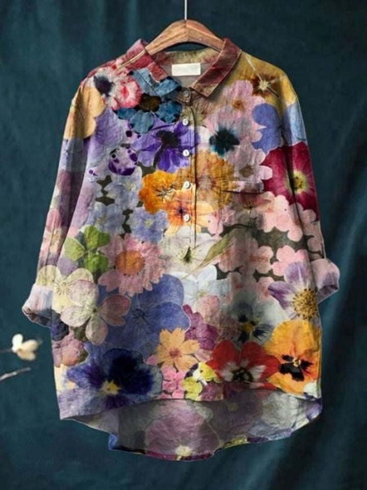 Women's Relaxed-Fit Floral Button-Down Long-Sleeve Blouse