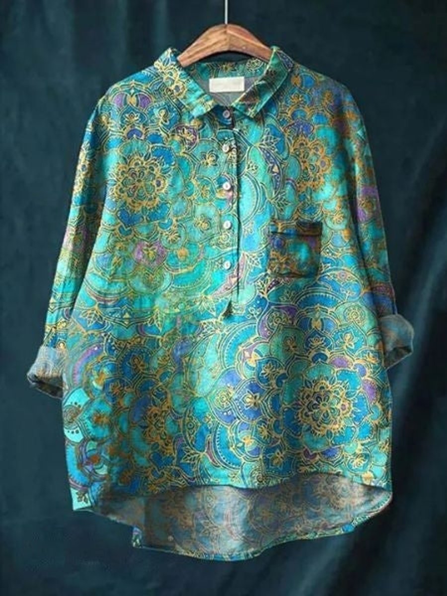 Women's Relaxed-Fit Floral Button-Down Long-Sleeve Blouse