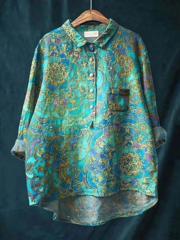 Women's Relaxed-Fit Floral Button-Down Long-Sleeve Blouse