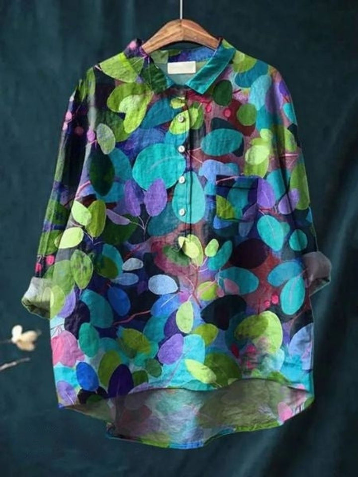 Women's Relaxed-Fit Floral Button-Down Long-Sleeve Blouse