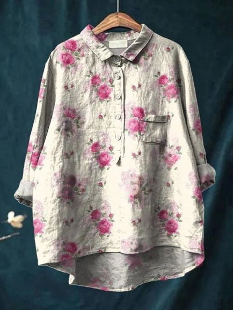 Women's Relaxed-Fit Floral Button-Down Long-Sleeve Blouse