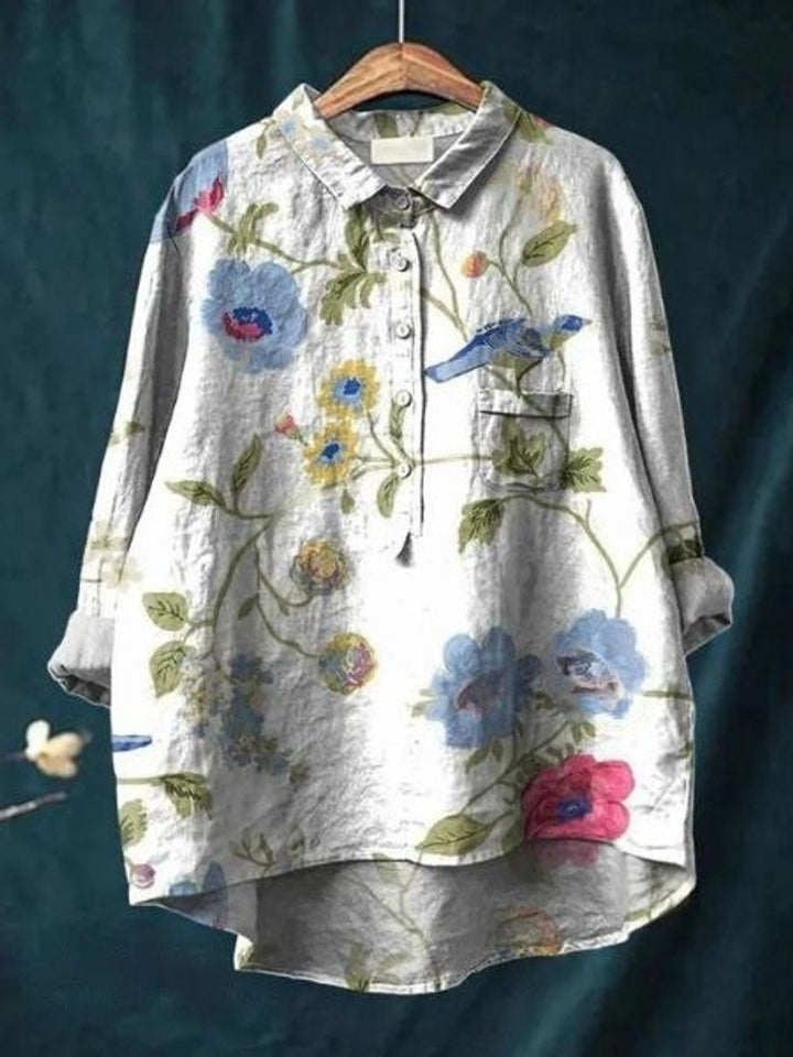 Women's Relaxed-Fit Floral Button-Down Long-Sleeve Blouse