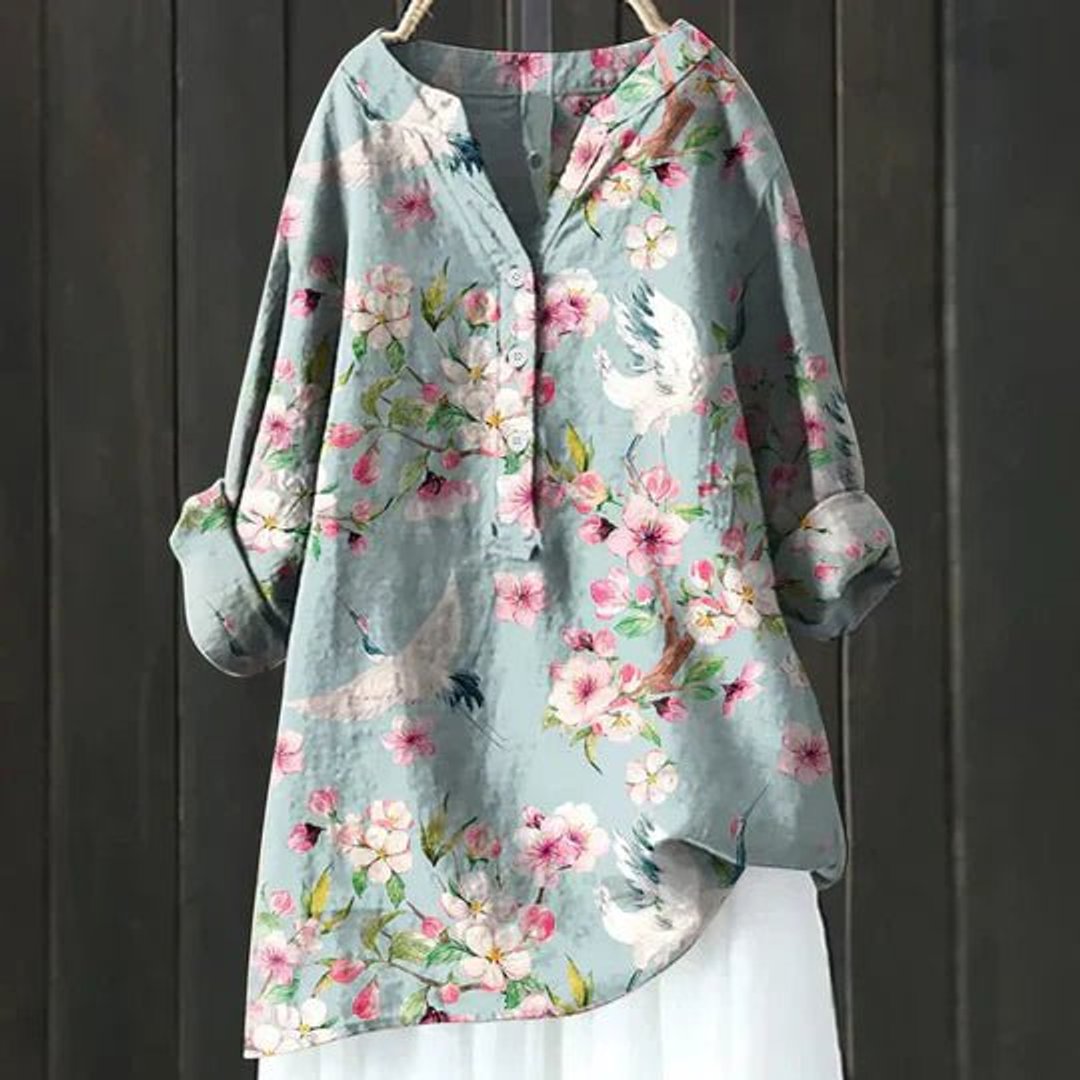 Women's Relaxed-Fit Floral Button-Front Tunic Blouse