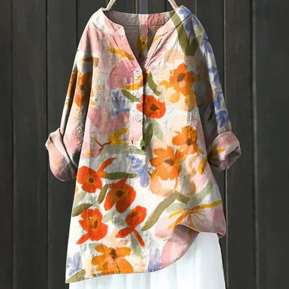 Women's Relaxed-Fit Floral Button-Front Tunic Blouse