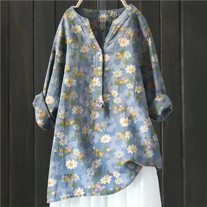 Women's Relaxed-Fit Floral Button-Front Tunic Blouse
