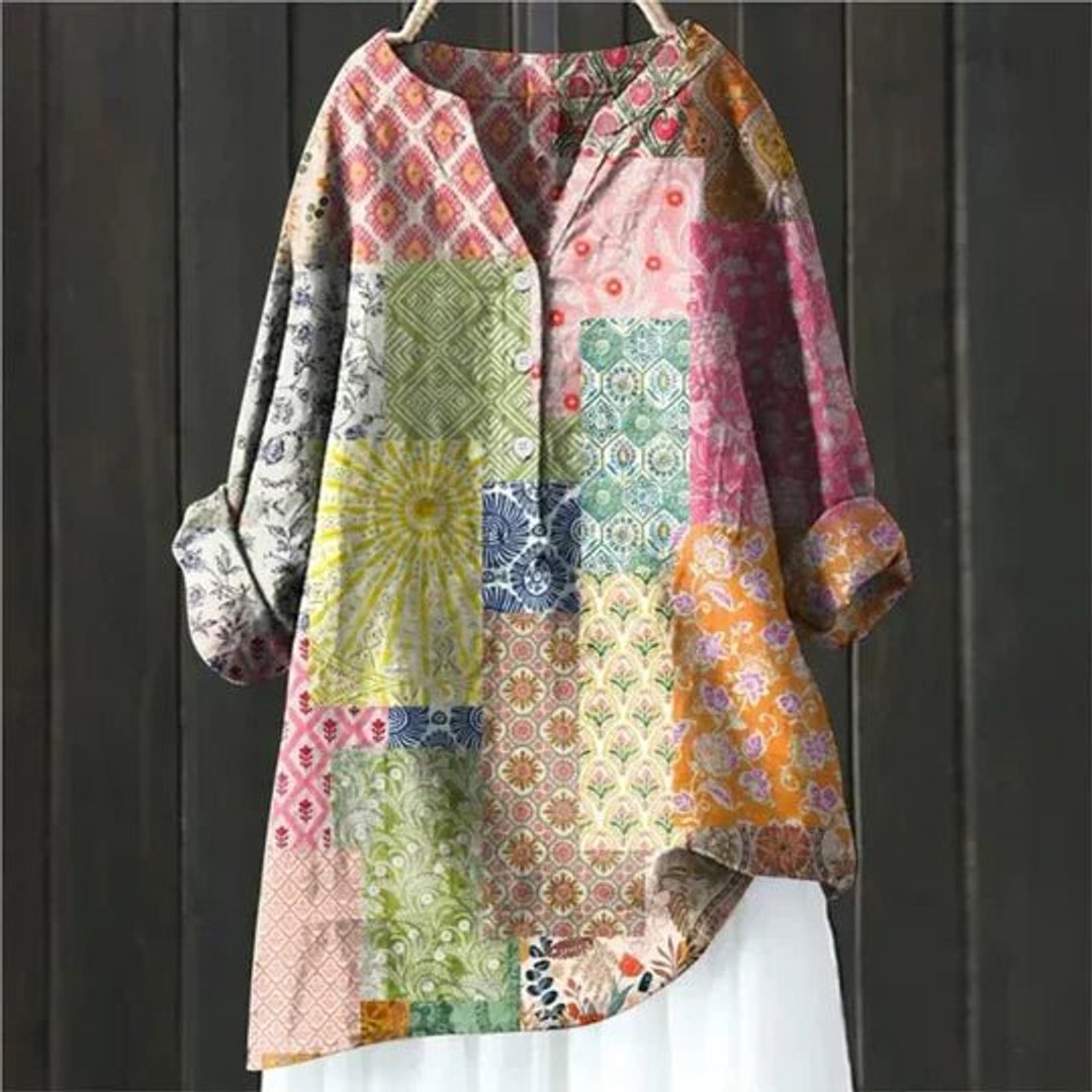 Women's Relaxed-Fit Floral Button-Front Tunic Blouse