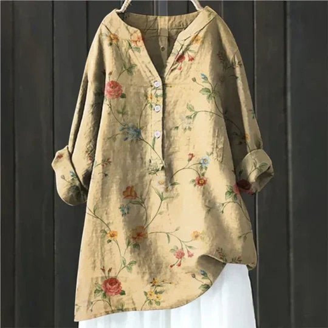 Women's Relaxed-Fit Floral Button-Front Tunic Blouse