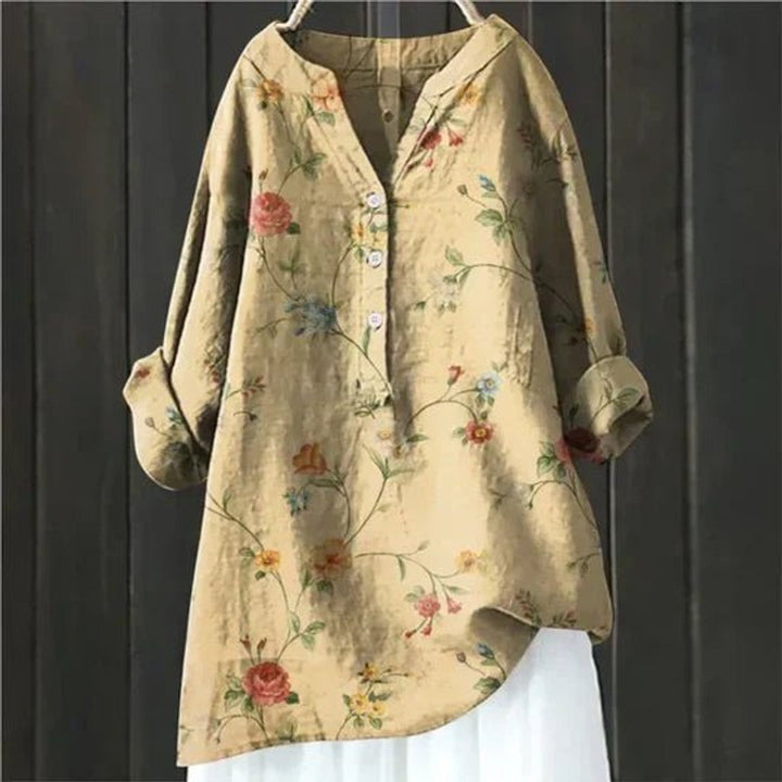 Women's Relaxed-Fit Floral Button-Front Tunic Blouse