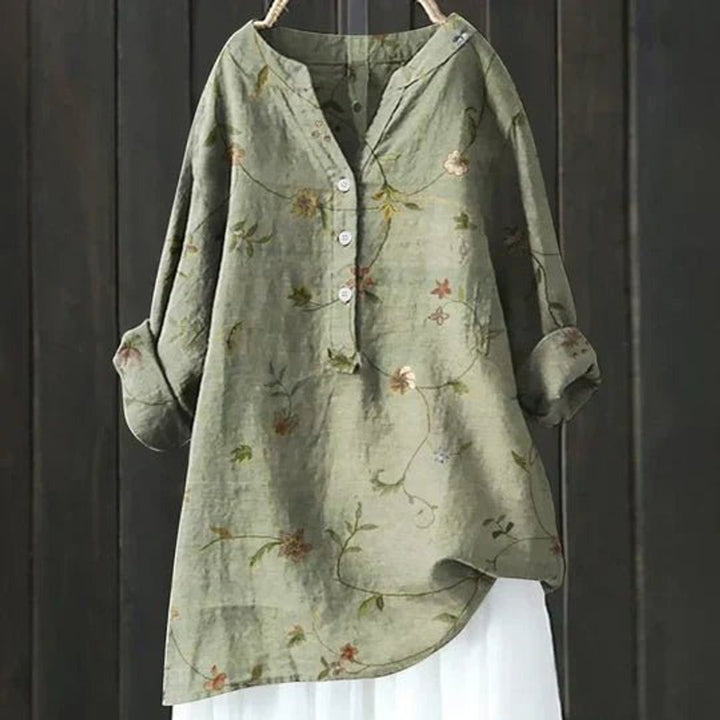 Women's Relaxed-Fit Floral Button-Front Tunic Blouse