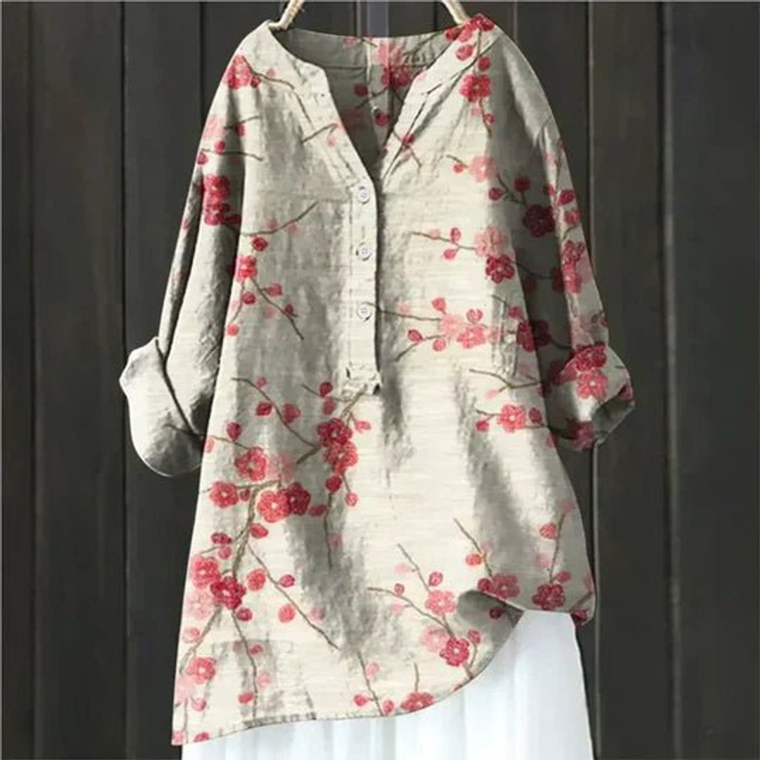 Women's Relaxed-Fit Floral Button-Front Tunic Blouse