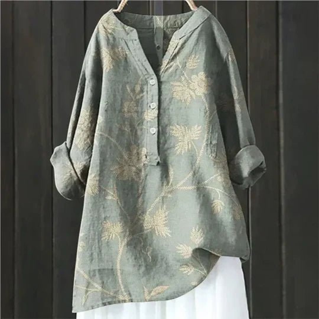 Women's Relaxed-Fit Floral Button-Front Tunic Blouse