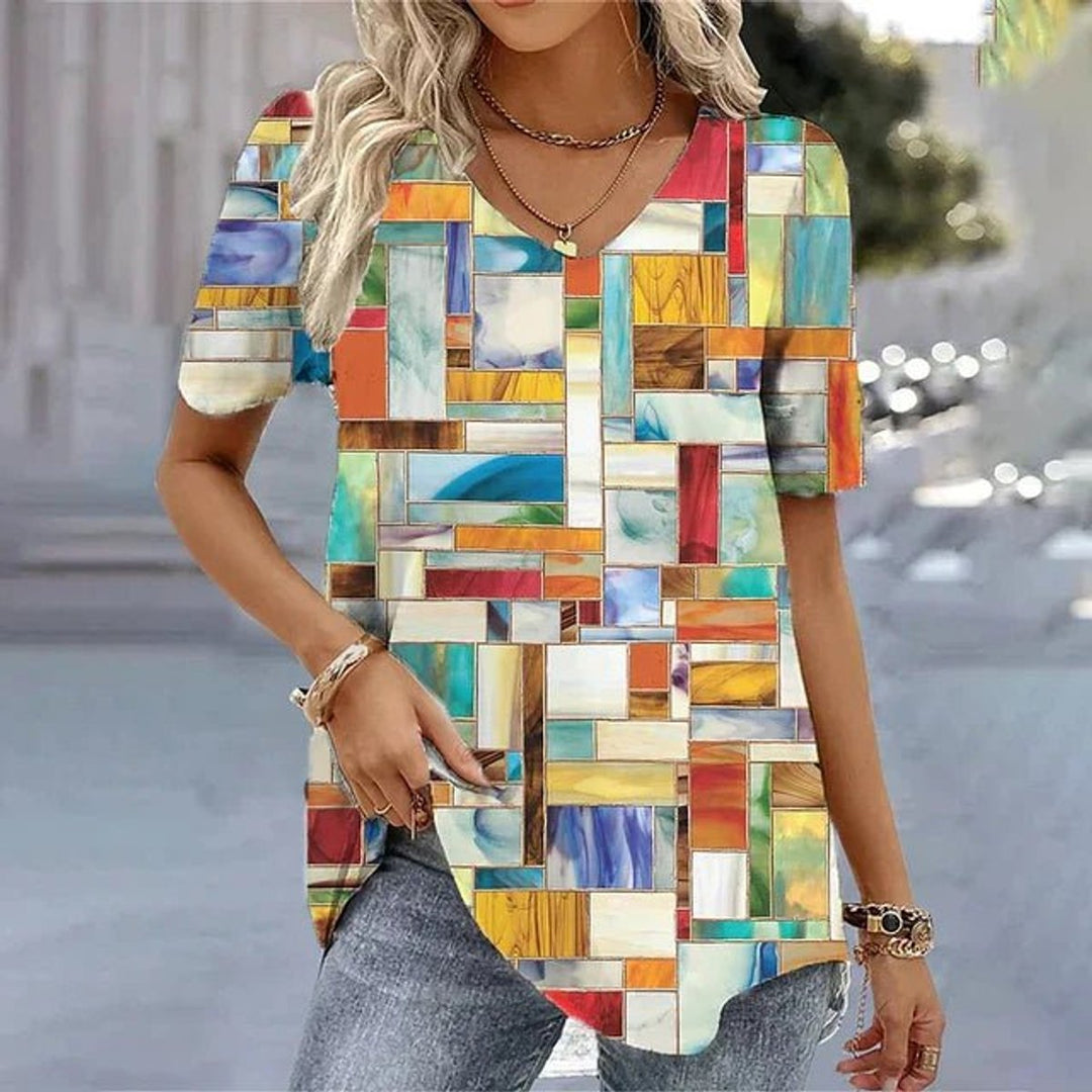 Women's Relaxed-Fit Floral Print Short-Sleeve V-Neck Top