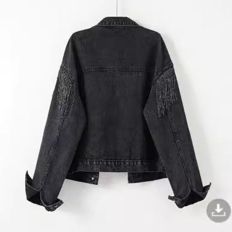 Women's Relaxed-Fit Fringe-Trim Cropped Denim Jacket