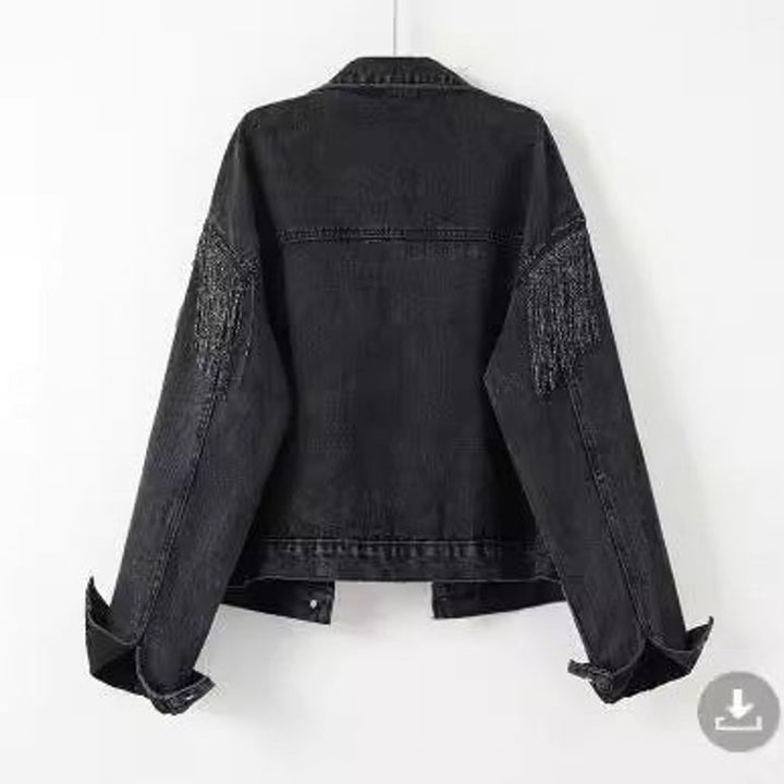 Women's Relaxed-Fit Fringe-Trim Cropped Denim Jacket