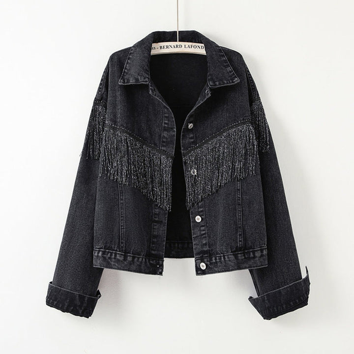 Women's Relaxed-Fit Fringe-Trim Cropped Denim Jacket