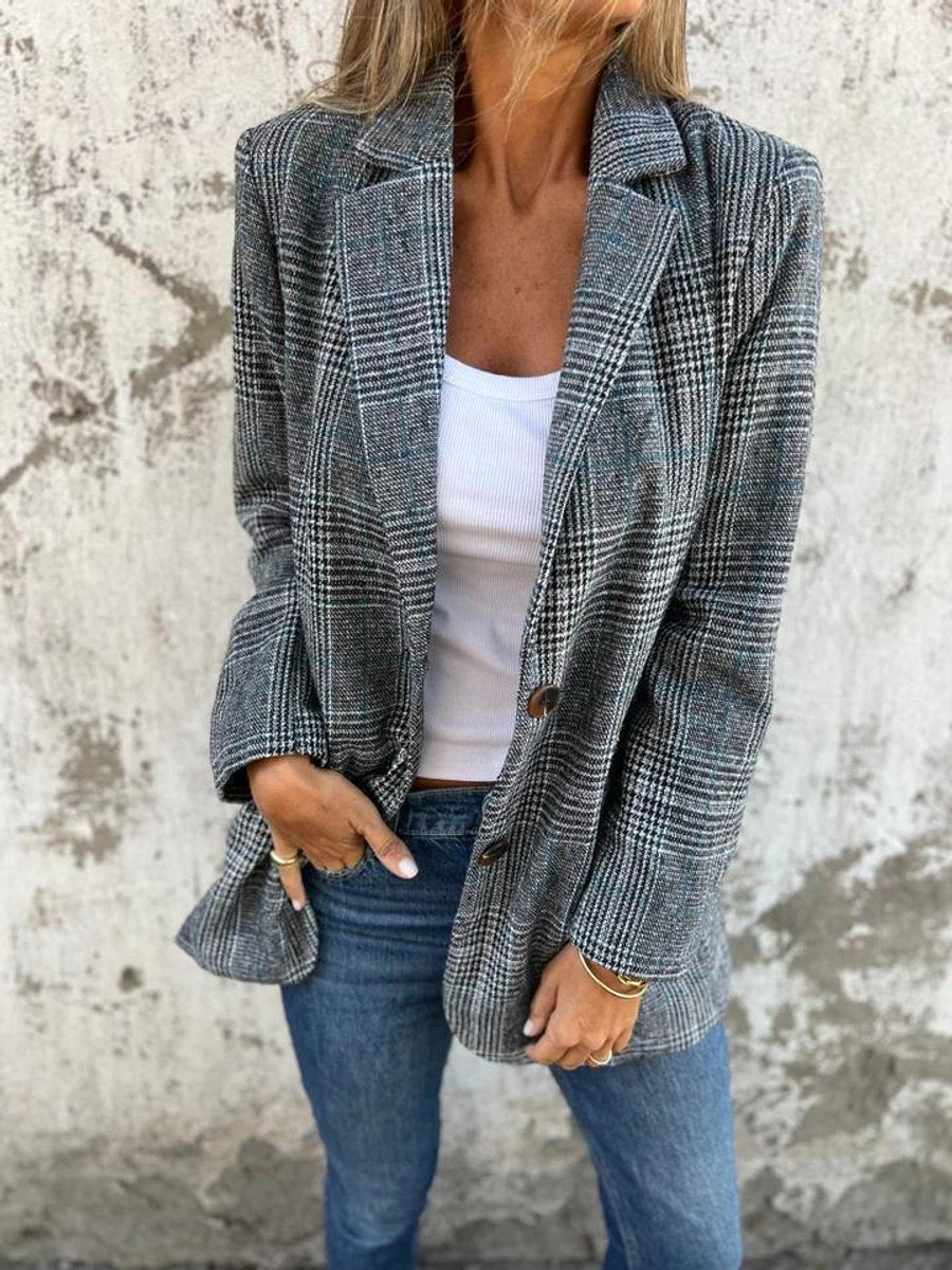 Women's Relaxed-Fit Glen Plaid Long-Sleeve Lapel Blazer