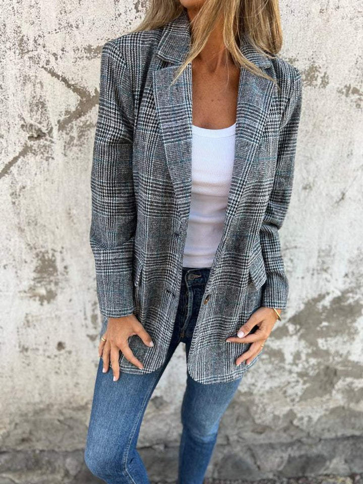 Women's Relaxed-Fit Glen Plaid Long-Sleeve Lapel Blazer
