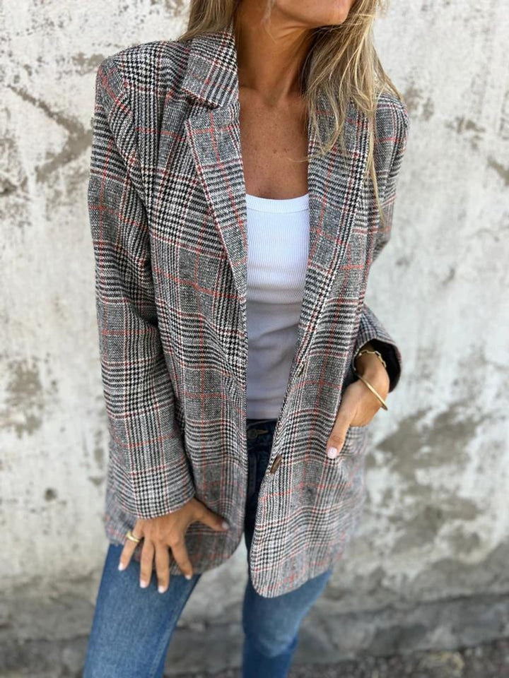 Women's Relaxed-Fit Glen Plaid Long-Sleeve Lapel Blazer